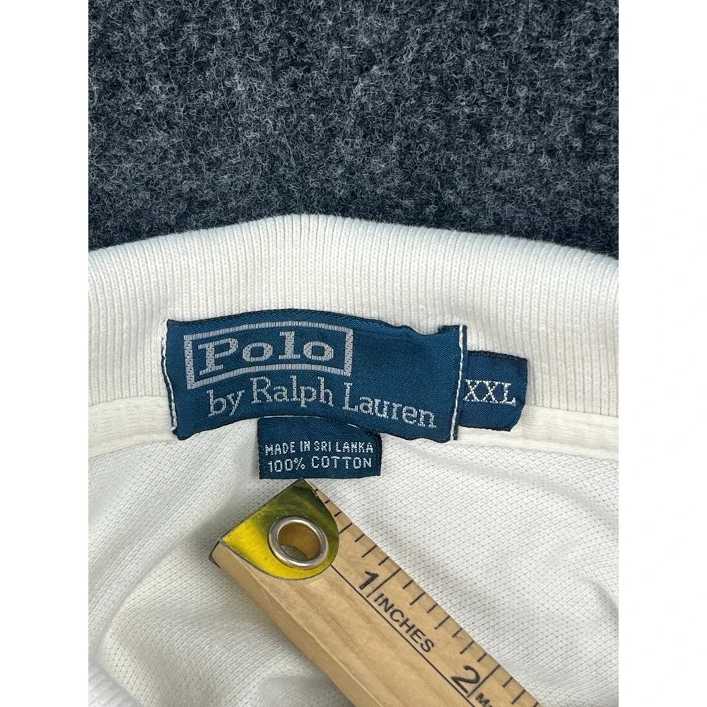 Polo Ralph Lauren Mens XXL Long Sleeve Polo Shirt Cream White Pique Cotton Pony